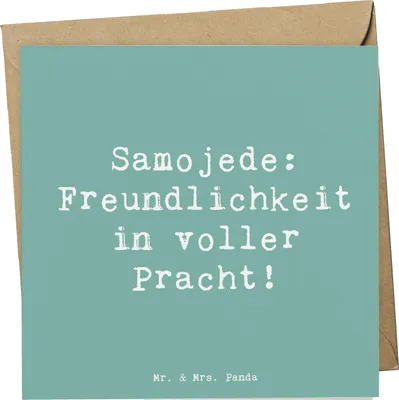 Produktbild von Mr. & Mrs. Panda Grußkarte Spruch Samojede Freundlichkeit - Meeresbrise - Geschenk, Pflege, Hunderasse, Samojeden-Lächeln, Klappkarte, Hundesprüche, Glückwunschkarte