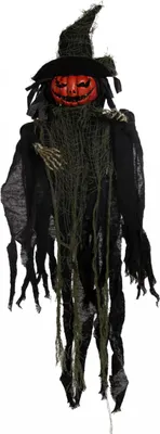 Produktbild von Kürbis Vogelscheuche mit Fetzenkleid & Hexenhut als Hängefigur 59 cm