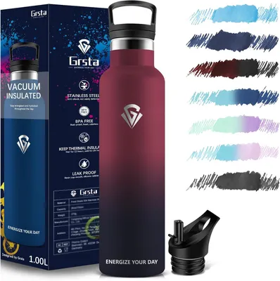 Produktbild von Trinkflasche 1 L, Edelstahl, Auslaufsicher, Hält Getränke bis zu 24 Stunden kalt, für Sportler