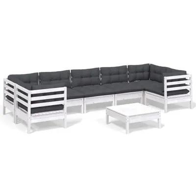 Immagine prodotto di Set da giardino 8 pezzi con cuscini, bianco, legno di pino, vidaXL