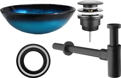 Produktbild von Domotechnika | Waschbecken Set 4In1 - 42X42 Cm - Blau - Modernes Design Mit Montagering Und Syphon