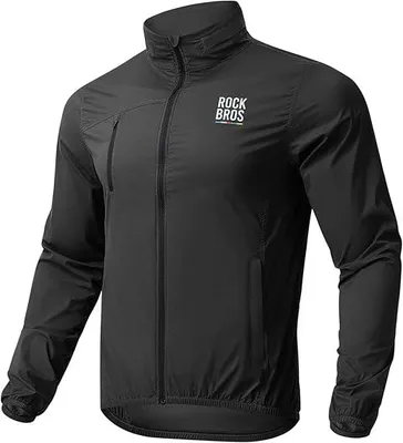 Productafbeelding van ROCKBROS Fietsjack voor heren en dames, winddichte fietsjas, lange fietsjas, geschikt voor fietsen, hardlopen, wandelen, racefietsen en mountainbiken, zwart, maat L