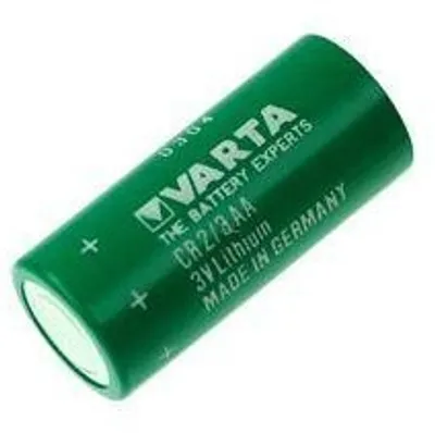 A single green Varta CR 2/3 AA Lithium battery is shown against a white background.