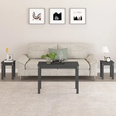 Produktbild von "im Angebot" Satztische 3 Stk. Grau Massivholz Kiefer - Kaffeetisch CC22123
