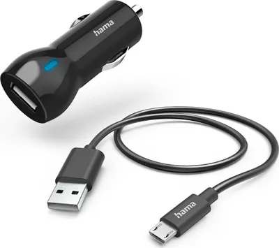 Produktbild von Auto-Ladegerät mit Ladekabel Micro-USB, 12 W, 1 m, Schwarz (00201613)