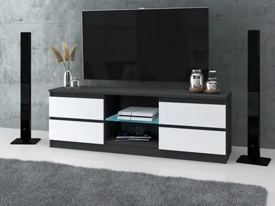 Zdjęcie produktu dla AZ team ® Szafka RTV 138 cm Stolik pod TV Komoda stojąca ANTRACYT BIAŁY MAT 4 szuflady