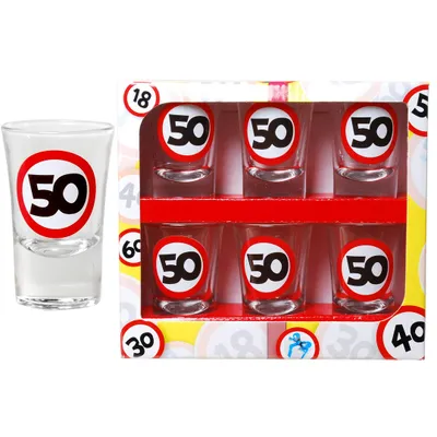 Produktbild von 6er SET PARTY GLÄSER 50.GEBURTSTAG DEKO TISCHDEKO H:7 cm SCHNAPSGLÄSER