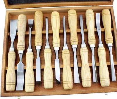 Imagen del producto de Juego de formones para madera, set de herramientas de tallado de madera, 12 formones + caja de madera. Juego de cuchillos de tallado ideal para principiantes y profesionales
