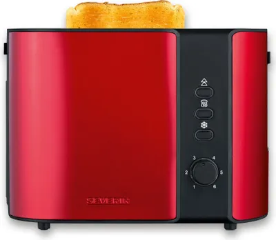 Produktbild von Toaster 2 Scheiben SEVERIN AT 2217 Brötchen-Röstaufsatz Rot ca. 800 W AT 2217 aus Kunststoff, metallicrot Toaster Toaster Toaster 2 Scheiben Toaster Mit Brötchenaufsatz Toaster Edelstahl