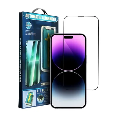 Obrázok produktu pre 5D Full Glue tvrdené sklo - vhodné pre iPhone 14 Pro čierne + aplikátor