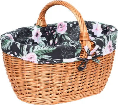 Produktbild von YULKA Einkaufskorb "BASIS" mit abnehmbaren dunklen Stoff (Blumen) Weidenkorb