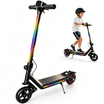 Produktbild von Elektroroller Kinder 6-12 Jahren, Elektroscooter 130W, Klappbar, LED, Kinder E Roller, Doppelstoßdämpfung, Max.16 km/h, Reichweite 10Km, Schwarz