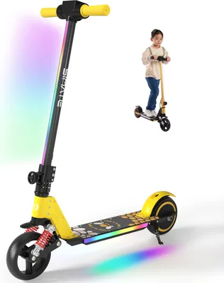 Produktbild von Elektroscooter S5 Gelb Für Kinder mit bunten LED-Lichtern und Federdämpfung, Klappbar Elektroroller Geschenk für Kinder und Jugendliche 6-12 Jahren