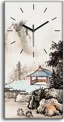Produktbild von Dekor Leinwand Uhr Wandbilder 30x60 Chinesische Landschaft AquarellMalerei - schwarze Hände