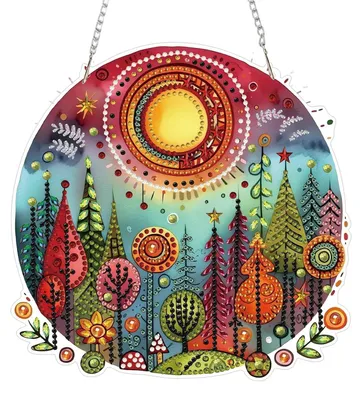 Produktbild von 5D Diamant Malerei Hängendes Ornament Sonnenaufgang Fensterbild Beidseitig mit Kette 19.5x19.4cm Rot Grün Blau