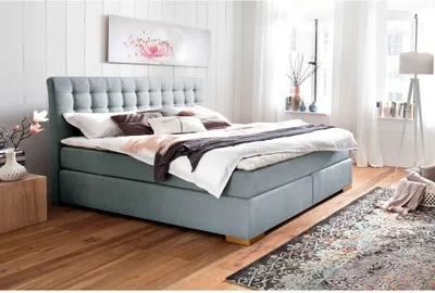 Produktbild von Boxspringbett 180x200 cm LORETO-114 in Eisblau, Härtegrad H2