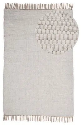Produktbild von Flickenteppich Kelim Chindi Uni Weiß 60x90 cm, handgewebt | Fleckerlteppich aus Baumwolle für Wohnzimmermit Fransen