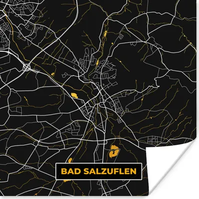 Produktbild von MuchoWow® Poster Stadtplan - Karte - Bad Salzuflen - Gold - Deutschland - Karte 50x50 cm - Wohnzimmerdekoration