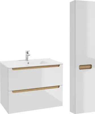 Produktbild von Waschtisch und Hängesäule 80cm Livia mit 2 Schubladen, Weiß