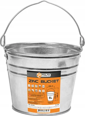 Image de Seau en zinc Polax, 5 litres – Seau métallique galvanisé avec poignée, résistant à la rouille, stable, idéal pour la construction, le jardin et l'atelier