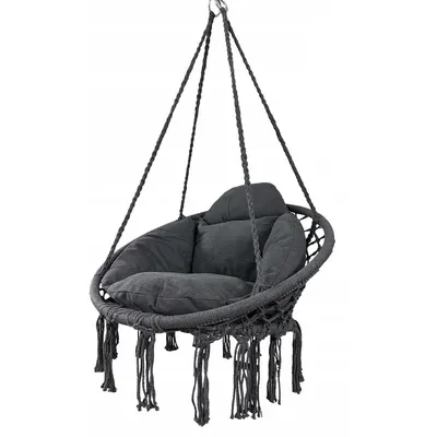 Obrázek produktu pro Závěsné křeslo BLISS s polštářem, závěsné křeslo ve stylu boho, tmavě šedé, nosnost až 150 kg, bavlněná houpací síť do zahrady, na balkon a do obývacího pokoje