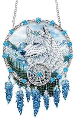 Diamond Painting Hänger Traumfänger Wolf, DIY 5D, 20x20 cm
