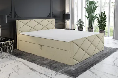 Produktbild von Boxspringbett AXU 200 x 200 mit 2 Bettkästen, Bonell-Matratze und Topper. Farbe: Beige