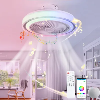Obrázok produktu pre Stropný ventilátor – inteligentný LED RGB – 6 rýchlostí – bezlopatkovej konštrukcie – vhodný do spálne a obývačky