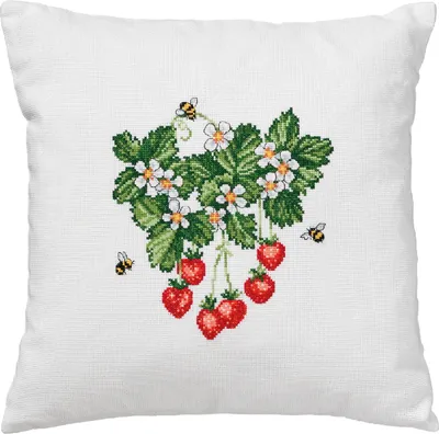 Image de Permin Kit de broderie au point de croix coussin devant "fraises", 39x39cm