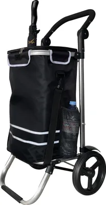 Produktbild von Faltbarer Aluminium Einkaufstrolley 57L (48L + 9L Kühlfach) Schwarz, 30kg Traglast, 35x45x98cm, EVA Leichtlaufräder Ø20,5cm, Klappbar, Als Sackkarre & Umhängetasche nutzbar, Einkaufswagen Haken