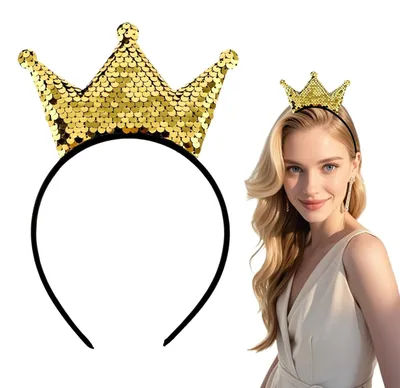 Productafbeelding van Tiara Haarband met Sequins - Gouden Prinses Hoofdband