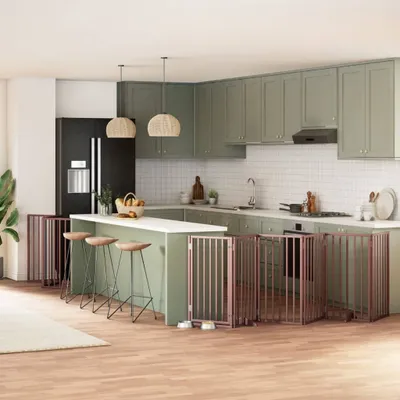 Produktbild von "2026 Promotion" 9-tlg. Hundetor mit Tür Faltbar Braun 450 cm Pappelholz - Sonstiges Hundezubehör CC9249