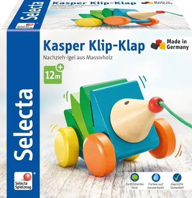 Immagine prodotto di Selecta Spielzeug Kasper Klip-Klap Nachzieh Igel, Schiebespielzeug, Kleinkindspiel, Kleinkindspielzeug, Holz, 16 cm, 62022
