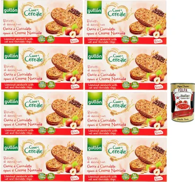 Produktbild von Gullon Cuor di Cereale Kekse mit Hafer und Haselnusscreme mit Joghurtcremefüllung 8x 220g + Italian Gourmet polpa 400g