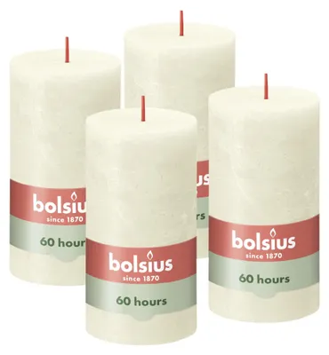 Stumpenkerzen, 4er-Pack, 13x7 cm, 60h Brenndauer, Elfenbein