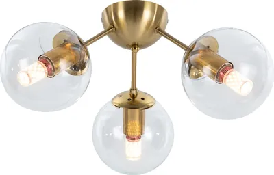Image de Plafonnier, finition dorée, design avec trois ampoules, jaune