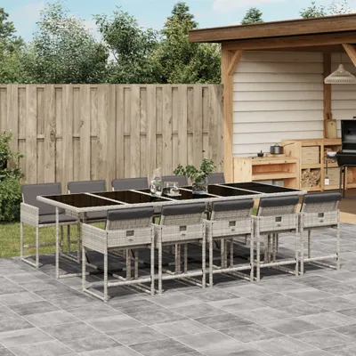 Produktbild von CLORIS 11-tlg. Garten-Essgruppe mit Kissen Hellgrau Poly Rattan 2024
