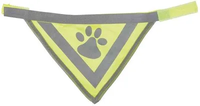Produktbild von Ibenzoa® Sicherheits-Halstuch für Hunde – reflektierende Streifen & Pfotenmuster, Neongelb, Polyester, verstellbar (Halsumfang 43–60 cm)