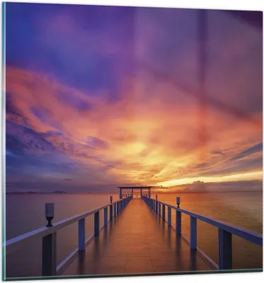 Produktbild von Bilder auf glas - Einteilig - Himmel die Farben Pier - 70x70cm - Glasbilder - Wandbilder - Bilder - zum Aufhängen bereit - Wanddekoration aus Glas - Glas Bilder - Wandbild auf Glas - GAC70x70-4202
