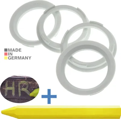 Produktbild von 4X Zentrierringe 70,4 x 56,6 mm Weiß Felgen Ringe + 1x Reifen Kreide Fett Stift