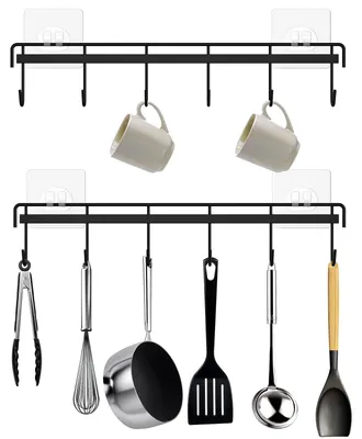 Küchenutensilienhalter, Wandschiene mit 6 Haken, schwarz