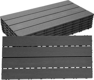 Zdjęcie produktu dla Płytki balkonowe z WPC 60 x 30 cm, 24 sztuki, 4 m², kolor ciemnoszary