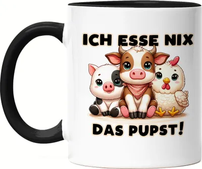 Produktbild von Ich esse nix dass pupst Süße Tiere Tasse Schwarz - Vegetarisch Essen Humor
