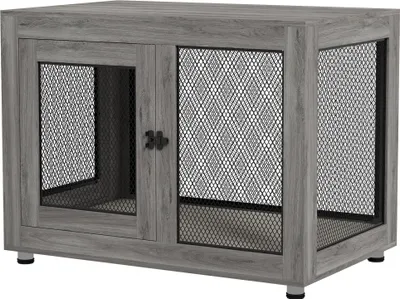 Produktbild von Hundebox mit wasserabweisendem Kissen, Stahlgitter, Ablagefläche, verstellbaren Füßen, 94x60x71,5 cm, Welpenbox