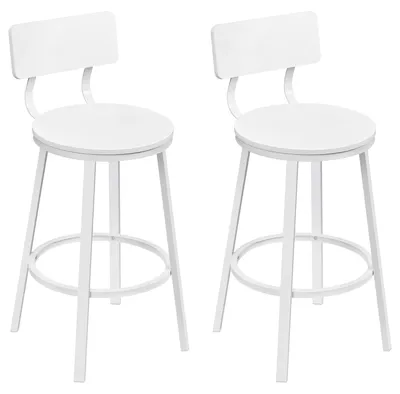 Image de Tabourets de bar vintage scandinave - Modèle îlot de cuisine - Lot de 2 - Assise en bois - Structure en métal - Repose-pieds - Dimensions : 51,5 x 51,5 x 89 cm - Blanc