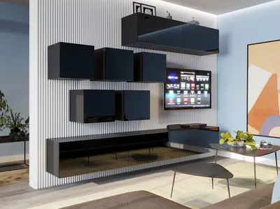 Produktbild von Hängewand für das Wohnzimmer BRADT 62 - schwarz / schwarz glänzend