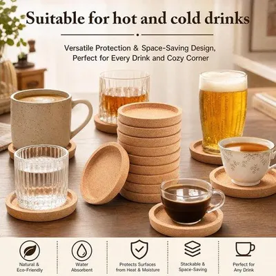 Zdjęcie produktu dla DASIAUTOEM Podkładki pod napoje z korka, 20 sztuk, okrągłe podkładki z korka z rantem
