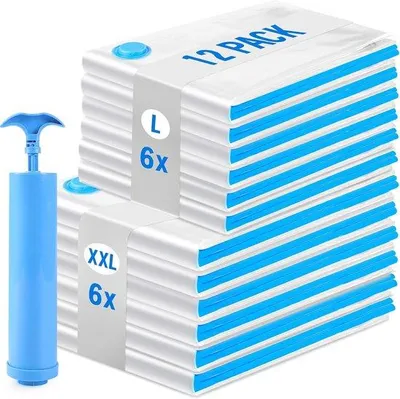 Productafbeelding van Vacuümzakken voor kleding, dekbedden, 12 stuks vacuümzakken (6 x 100 x 80 cm + 6 x 80 x 60 cm), vacuümzakken voor