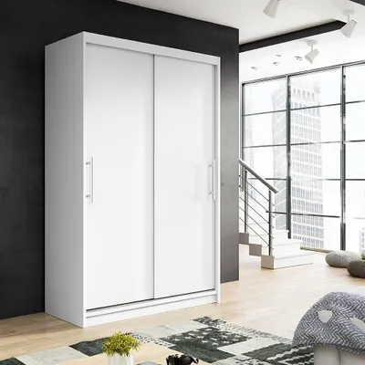 Zdjęcie produktu dla Masywna szafa przesuwna 2 -drzwiowa NIKO1 kolor biały 110x215 cm – w komplecie z półkami, drążkiem, prosta i funkcjonalna