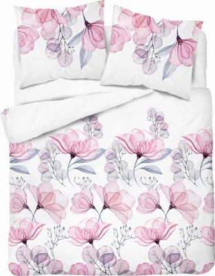 Produktbild von Bettwäsche Set 220x200 Satin Microfaser Blumen Weiß Rosa